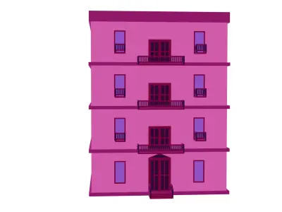 Low-Poly Apartment Building Game Ready 3D Model Low-poly 3D model