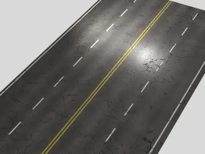 Modular Cracked 4-Lane Highway Roads 4K-2K Low-poly 3D model