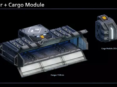 Spaceship Destroyer Modular Equipment Low-poly 3D model