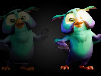 Chibi Owl - 3D green - Rigged Cartoon Bird