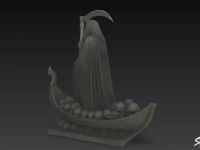 Death Reaper Statue Ferryman Pose Low-poly 3D model