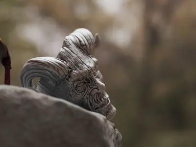 Ring Wooden face with Horns 3D print model