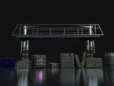 Maintenance Ladder and Crates Low-poly 3D model