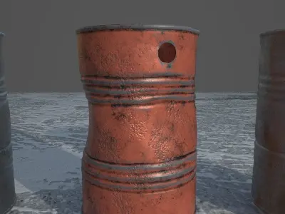 barrel 3d model rusty pipe in snow 3D model