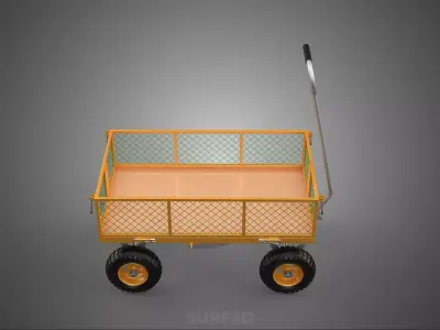 QUAD FOUR 4 WHEELED CAGE GARDEN WAGON CART WHEEL BARROW TRAILER 3D model