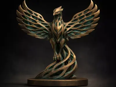 Aetherwing Phoenix  Futuristic Lattice Winged Sculpture 3D print model