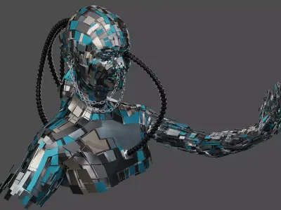 Female Cyborg character upper bust section 3D model