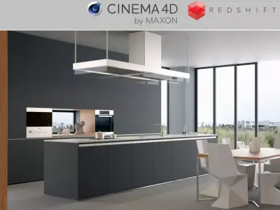 Redshift - C4D Scene files - Modern Kitchen Scene 3D model 3D model