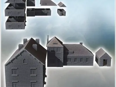Set of modern houses with annex and fireplaces 6 - World War Two 3D print model