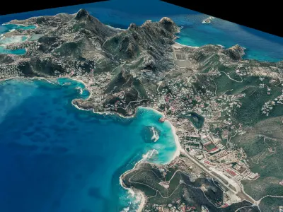 Saint Barthelemy Island full 3d model terrain Low-poly 3D model