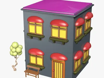 Grey Cartoon House Low-poly 3D model