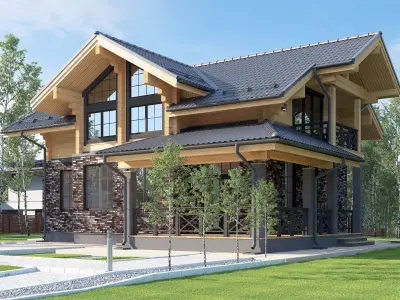 Exterior 3D model of a residential building 3D model purchase