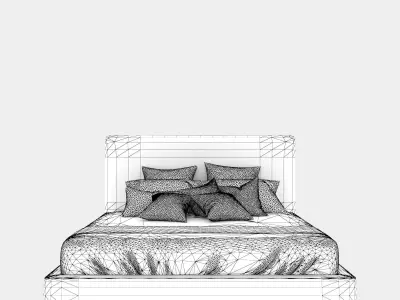 Modern double bed with a bed head 3D model