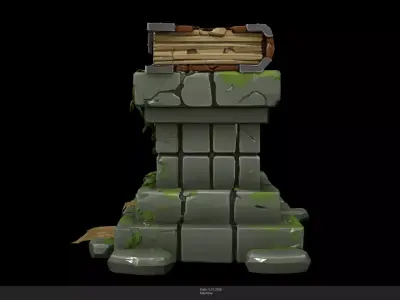 Stylized Stone Pedestal with Magic Book - AI Low-poly 3D model