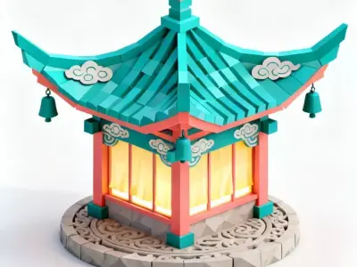 Stylized Fantasy Chinese Pavilion 3D Model Low-poly 3D model