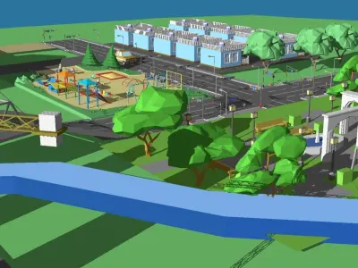 Town-city  Low-poly 3D model