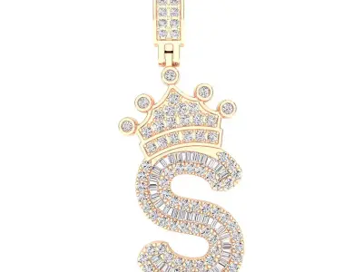 Crown Initial  S  Letter Pendant 3D print model