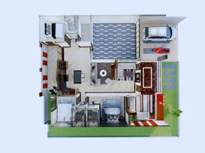 1 Floor Modern House Design Full Interior Paket 3D model