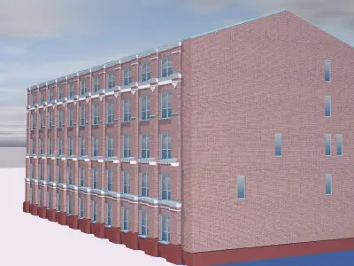 Office brick building with windows Low-poly 3D model