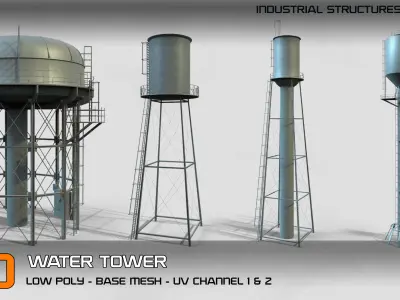 Industrial Structures- vol 2 – 20 Water Tower Structure (Game Ready-Low Poly)