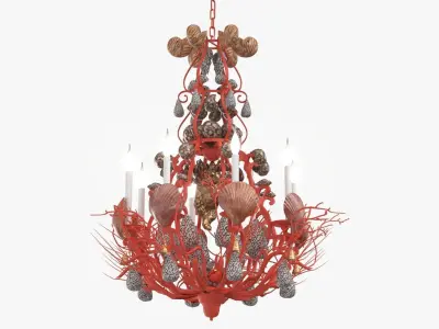 Red Coral and Shell Chandelier 3D model