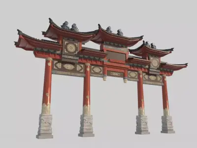 torii of Asian Ancient Architecture Market 3D model