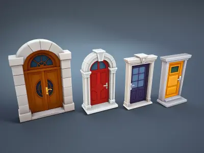 Stylized doors Low-poly 3D model