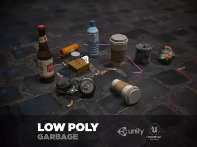 Urban Garbage Small Pack and Trash set Low-poly 3D model