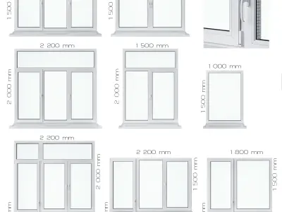 Window Set 2 aluminium sliding patio doors 3D model