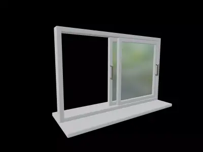 Stylized Double Sliding Window with Openable Panels Low-poly 3D model