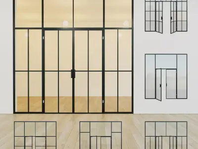 Glass partition door Set 14 Low-poly 3D model