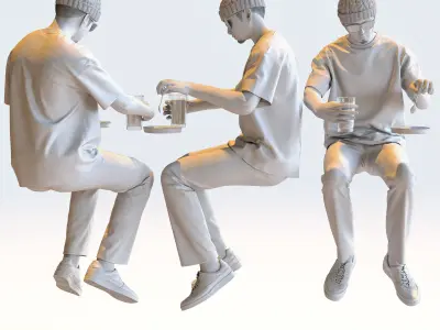 Posed Asian Casual Man - 5 Pack 3 - C1-M3Y 3D model