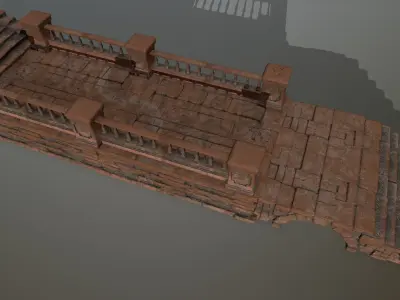 ruin set 1 brick bridge with stairs Low-poly 3D model