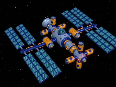 Stylized cartoon space orbital station 3D model