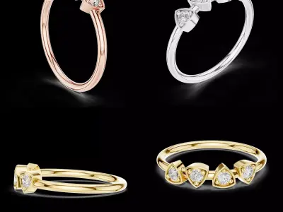 Heart Shape Diamond Band Ring CAD Model STL 3DM File 3D print model