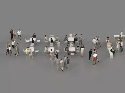 3D PEOPLE CROWDS- ULTIMATE SPEED  - CAFETERIA BENCHES - EXTERIOR Low-poly 3D model