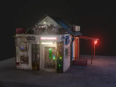 Low Poly Cyberpunk Sushi House for Games or Rendering Low-poly 3D model