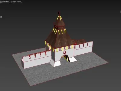 Kazan wooden tower at night Low-poly 3D model