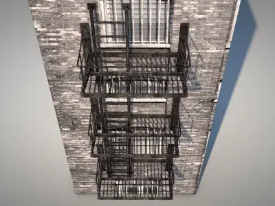 Balcony Fire Escape Ladder Low-poly 3D model