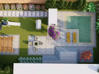 Backyard landscape design with realistic 3d render 3D model