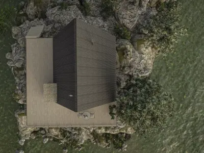 Frame Bungalow Cabin with Interior  Exterior Scene Low-poly 3D model