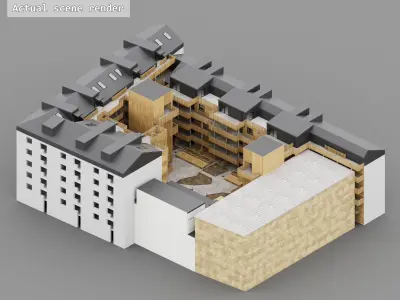 Residential apartment complex Qvillestaden inner yard 3D model