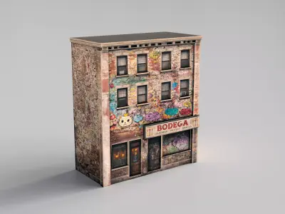 Street wall building Low-poly 3D model  Low-poly 3D model