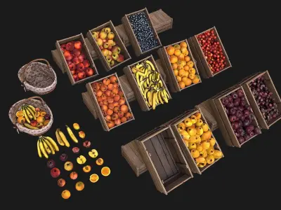 Medieval Market Fruit Stalls Tent Pack Low-poly 3D model