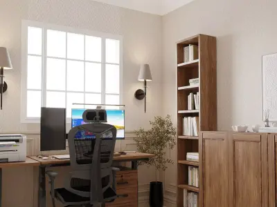 Study Room Home Office Interior Design 3D Model Scene 3D model