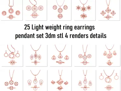 25 Light weight ring earrings pendant set 3dm stl 4 renders 3D Model Pack