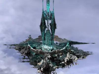 Cycle Ringed capital Floating ship 2  Low-poly 3D model