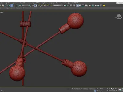 Sputnik Chandelier Fixture Minimalist Metal Bedroom Ceiling  Low-poly 3D model