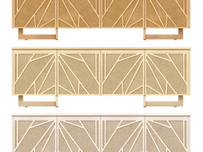 Geometric Oak Sticks TV Unit Inspired from Ancient Egypt 3D model