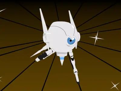 Blue-Eyed white Robot Low-poly 3D model